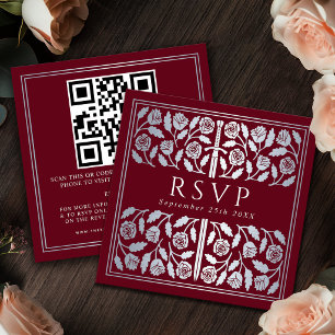 Roter Silber-Schwert-Royal-Wedding-RSVP-QR-Code Begleitkarte