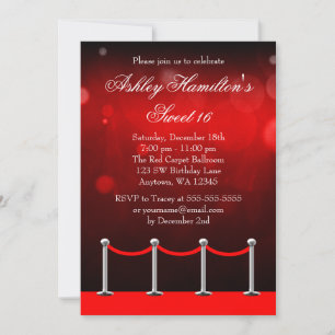 Roter Silber Teppich Hollywood Sweet 16 Geburtstag Einladung