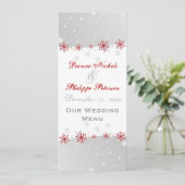 Roter Silbergrauer Schneeflocken Hochzeitskarte Menükarte (Stehend Vorderseite)