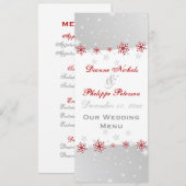 Roter Silbergrauer Schneeflocken Hochzeitskarte Menükarte (Vorne/Hinten)