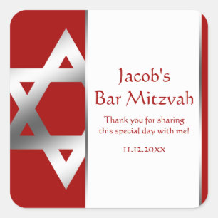 Roter silberner Davidsstern Bar Mitzvah Quadratischer Aufkleber