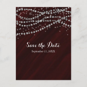 Roter & Silberner Faux-Diamant-Bling-Save-the-Date Ankündigungspostkarte