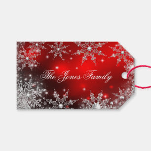 Roter Silberner Winter-Wunderland-Weihnachten 2 Geschenkanhänger