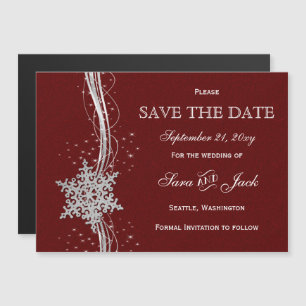 Roter Silberschneeflocken Winter Save the Date Magneteinladung