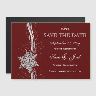 Roter Silberschneeflocken Winter Save the Date Magneteinladung