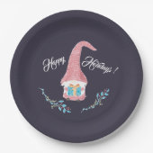 Roter Skandinavier Gnome mit einem aktuellen Urlau Pappteller (Vorderseite)