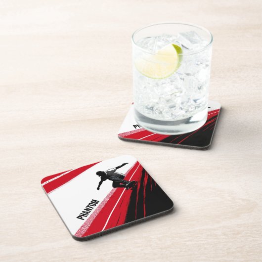 Roter Skater in Weiß und Schwarz Getränkeuntersetzer (Rechte Seite)