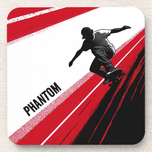 Roter Skater in Weiß und Schwarz Getränkeuntersetzer (Vorderseite)