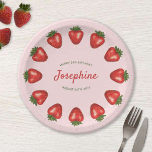 Roter Sommer Erdbeeren am rosa Geburtstag Pappteller