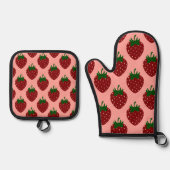 Roter Sommer Erdbeeren auf weichrosa Ofenhandschuh & Topflappen-Set (Vorderseite)