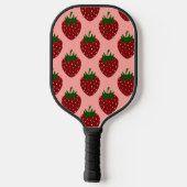 Roter Sommer Erdbeeren auf weichrosa Pickleball Schläger (Rückseite)