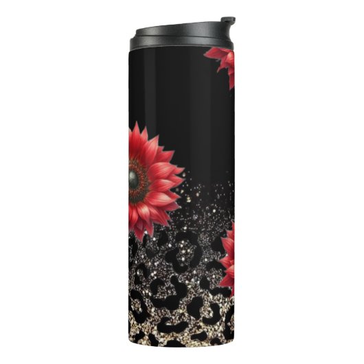 Roter Sonnenblumenkopf Thermosbecher (Nach links gedreht)