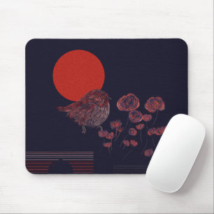 Roter Sonnenillustration mit Rotkehlchen Mousepad