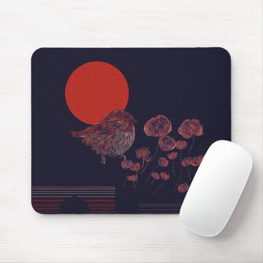 Roter Sonnenillustration mit Rotkehlchen Mousepad (Mit Mouse)