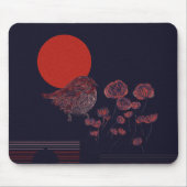 Roter Sonnenillustration mit Rotkehlchen Mousepad (Vorne)