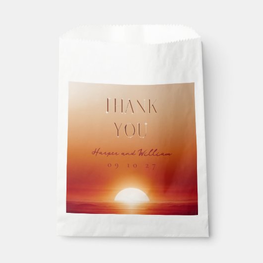 Roter Sonnenuntergang Hochzeit danke Geschenktütchen (Vorderseite)