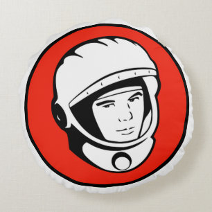 Roter sowjetischer Kosmonaut-rundes Kissen