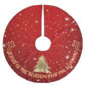 Roter Sparkle-Baumrock - "Jesus ist der Grund" Polyester Weihnachtsbaumdecke (Vorderseite)