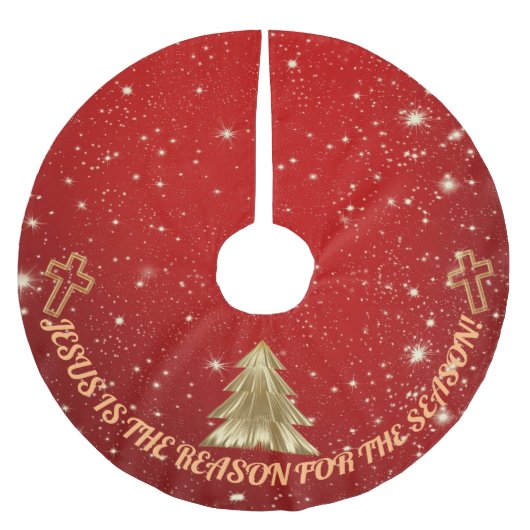 Roter Sparkle-Baumrock - "Jesus ist der Grund" Polyester Weihnachtsbaumdecke (Vorderseite)