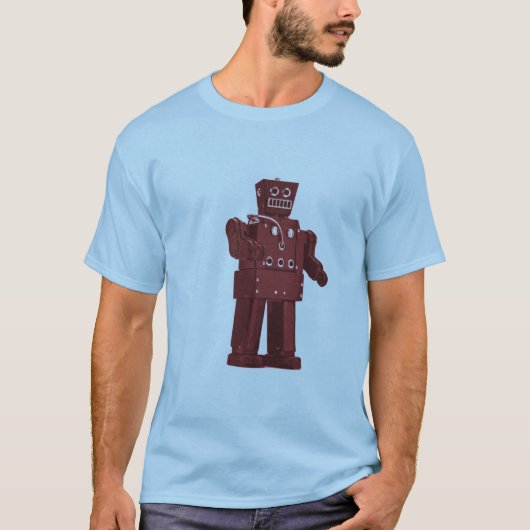 Roter Spielzeug-Roboter auf Blau T-Shirt (Vorderseite)