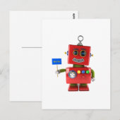 Roter Spielzeugroboter mit Hallo-Zeichen Postkarte (Vorne/Hinten)