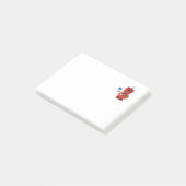 Roter Spielzeugroboter mit Hello-Schild Post-it Klebezettel (angewinkelt)