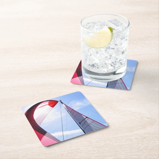 Roter Spinnaker mit Sun Rechteckiger Pappuntersetzer (Vor Ort)