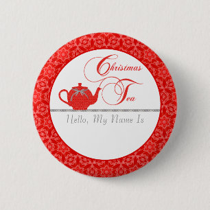 Roter Spitzen-Weihnachtstee Name Button