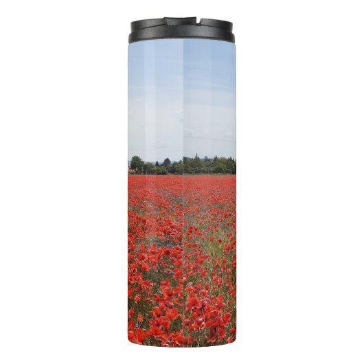 Roter Splash im Mohnfeld-Trommel Thermosbecher (Rückseite)