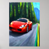 Roter Sportwagen auf der Straße | AI Art Poster (Vorne)