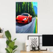 Roter Sportwagen auf der Straße | AI Art Poster (Heimbüro)