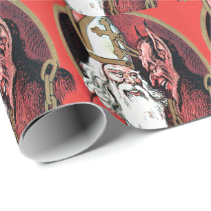 Roter St. Nikolaus Krampus Geschenkpapier