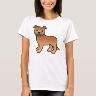 Roter Staffordshire Bull Terrier Cartoon Hund T-Shirt