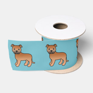 Roter Staffordshire Bull Terrier Hund Cartoon Zeic Satinband