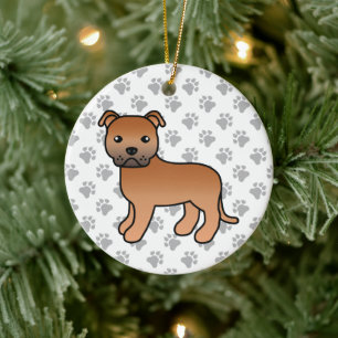 Roter Staffordshire Bull Terrier Süßer Cartoon-Hun Keramik Ornament