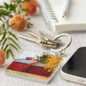 Roter Stall auf dem Herbst Acryl-Schlüsselanhänger Schlüsselanhänger (Vorderseite rechts)