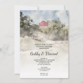 Roter Stall auf dem Hügel Farm Wasserfarbener Polt Einladung (Vorderseite)