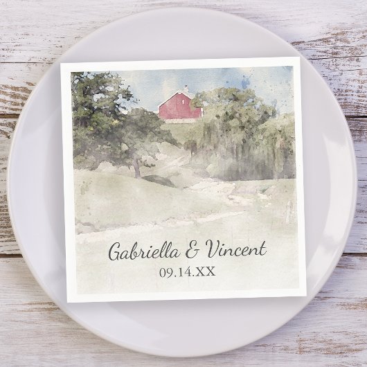 Roter Stall auf der Hillside Country Farm Wedding Serviette