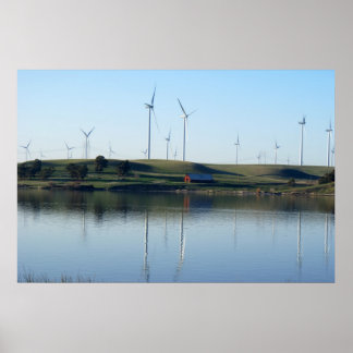 Roter Stall auf einer Windfarm Poster