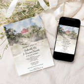 Roter Stall auf Hillside Farm Wedding Watercolor Einladung