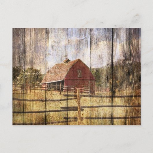 Roter Stall aus zerrüttetem Holz Rustikaler Wester Postkarte (Vorderseite)