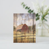 Roter Stall aus zerrüttetem Holz Rustikaler Wester Postkarte (Stehend Vorderseite)