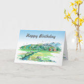 Roter Stall Farm Kühe Wasserfarbe Glückwunsch Gebu Karte (Gelbe Blume)