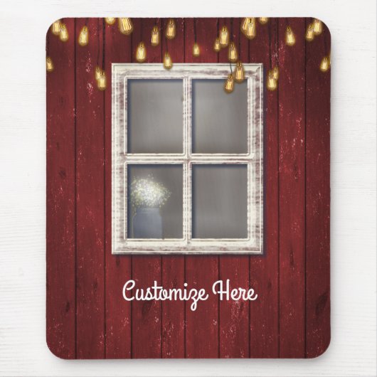 Roter Stall Fenster & Lights Rustikales Landhaus Mousepad (Vorne)