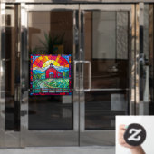 Roter Stall im Betrieb bei Sonnenuntergang Imitate Fensteraufkleber (Büro Tür)