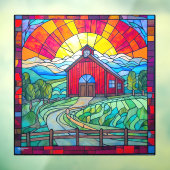 Roter Stall im Betrieb bei Sonnenuntergang Imitate Fensteraufkleber (Blatt 3)