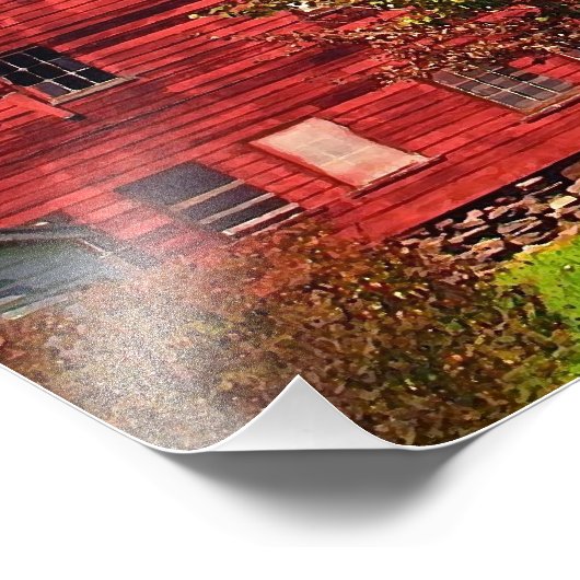 Roter Stall im Herbst Fotodruck (Ecke)