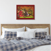 Roter Stall im Herbst Leinwand drucken (Insitu (Schlafzimmer))