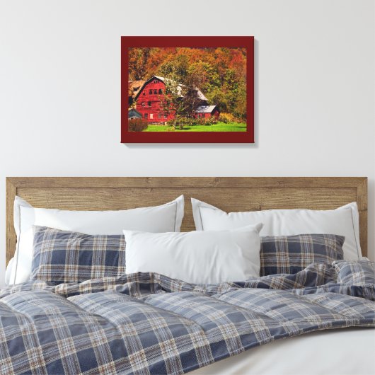 Roter Stall im Herbst Leinwand drucken (Insitu (Schlafzimmer))