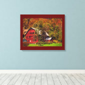 Roter Stall im Herbst Leinwand drucken (Insitu (Holzboden))